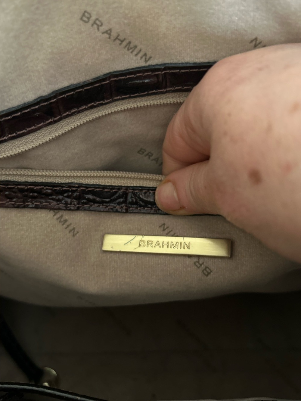 Brahmin Priscilla Classic Dark Brown Croc-Embossed Structured Satchel Handbag - Picture 8 of 16